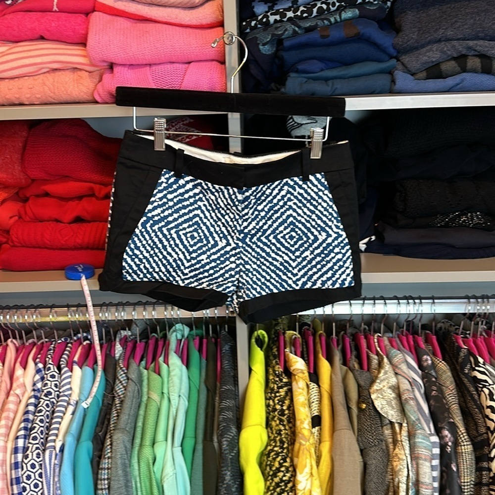 J Crew black with blue/white print 3” shorts size 0